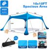 Beach Canopy Tent 10x10ft Sun Shelter Family Beach Tent Outdoor Shade UPF50+ with Sandbag Foldable Poles Carry Bag for Camping Trip Fishing Picnic