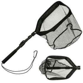 Collapsible Floating Dip Net With Connecting Rope For Fishing Rod Portable (Color: Black)