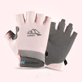 Summer Gloves For Men Cycling Anti UV Women Spring Ice Silk Two Finger Touchscreen Camping Driving Sports Riding Fishing Gloves (Color: half finger pink)