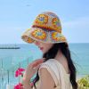 Women's Straw Sun Hat Floral Woven Bucket Hat Fishing Hat Beach Hat Hand Woven Foldable Cap